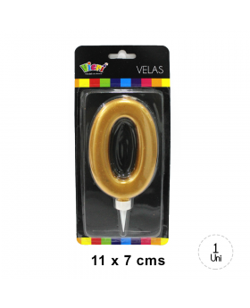 VELA CUMPLEAÑOS GOLD NUMERO 0 11x7CM /144