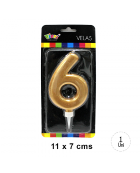 VELA CUMPLEAÑOS GOLD NUMERO 6 11x7CM /144