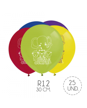 GLOBO ESTAMP CUMPLEANIMALITOS R12 30CM SET25U /100