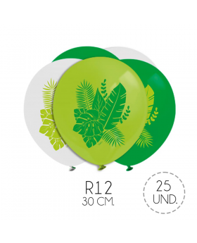 GLOBO ESTAMP HOJAS TROPICALES R12 30CM SET25U /100