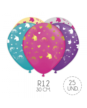 GLOBO PATRONES UNICORNIOS MIX R12 SET25U /100
