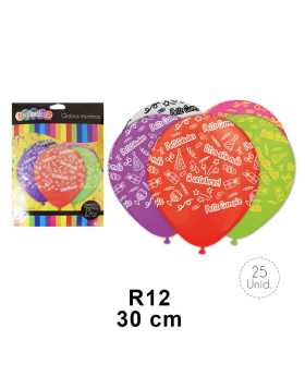 GLOBO ESTAMP CUMPLEAÑOS R12 30CM SET25U /100