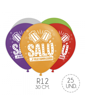GLOBO ESTAM SALUYFELIZCUMPLEAÑOS R12 SET25U /100