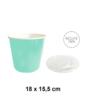 BALDE CARTON CON TAPA VERDE MENTA 18x15.5CM /300