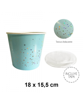 BALDE CARTON CON TAPA CELESTE PASTEL IRIDISC /300