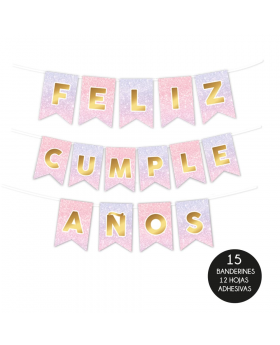 KIT 15 BANDERINES 12 HOJAS STICKERS LETRAS NIÑO/70