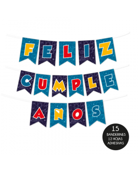 KIT 15 BANDERINES 12 HOJAS STICKERS LETRAS NIÑO/70