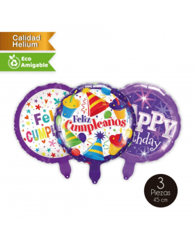 GLOBO ALLOY CUMPLEAÑOS PURPLE 45CM SET3U /300