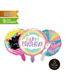 GLOBO ALLOY CUMPLEAÑOS RAINBOW 45CM SET3U /300