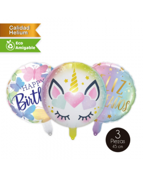 GLOBO ALLOY CUMPLEAÑOS UNICORN 45CM SET3U /300