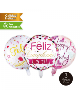 GLOBO ALLOY FELIZCUMPLEATI 45 CM SET3U /300