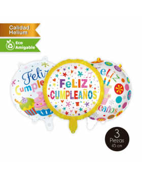 GLOBO ALLOY CUMPLEAÑOS DOTS 45 CM SET3U /300