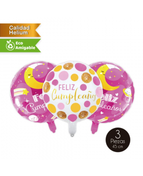 ST 3UN GLOBOS ALLOY FELIZ CUMPLE PINK /300