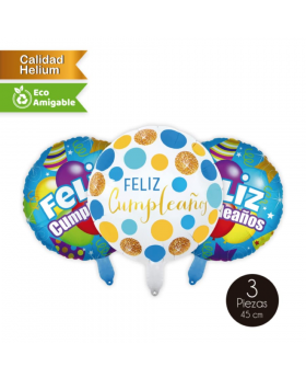 GLOBO ALLOY CUMPLEAÑOS BLUE 45 CM SET3U /300