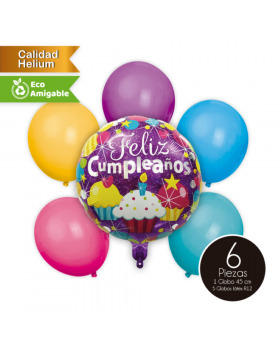 GLOBOS BOUQUET ALLOY LATEX CUMPLE CUPCK KIT6P /300
