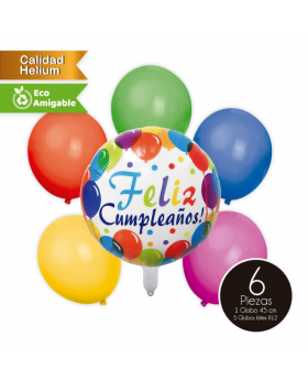 GLOBOS BOUQUET ALLOY LATEX CUMPLE COLOR KIT6P /300