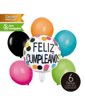 GLOBOS BOUQUET ALLOY LATEX CUMPLE DOTS KIT6P /300