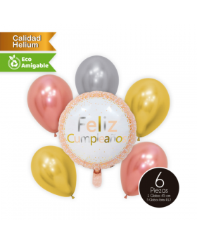 GLOBOS BOUQUET ALLOY LATEX CUMPLE GOLD KIT6P /300