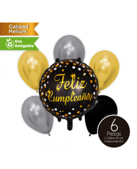 GLOBOS BOUQUET ALLOY LATEX CUMPLE BLACK KIT6P /300