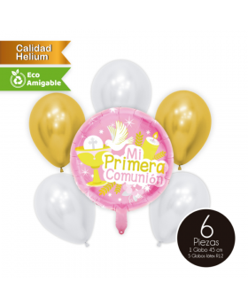 GLOBOS BOUQUET ALLOY LATEX COMUNION GIRL KIT6P/300