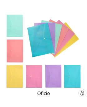 SOBRE PLASTICO OFICIO CON BROCHE PASTEL MIX /600