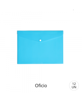 SOBRE PLASTICO OFICIO CON BROCHE CELESTE /600