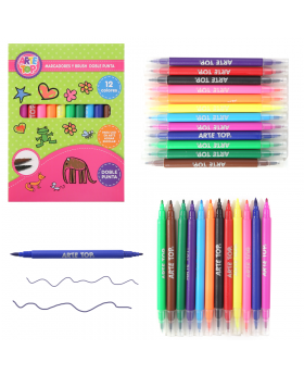 MARCADORES DOBLES BRUSH Y PUNTA 12 COLORES /144