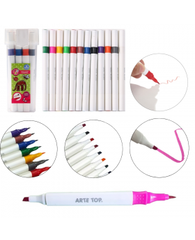 MARCADORES DOBLES BRUSH Y BISELADO 12 COLORES /96