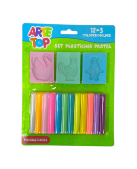 PLASTICINA 12 COLORES PASTEL INCL 3 MOLDES /96