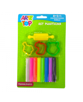 PLASTICINA 8 COLORES INCL. 3 MOLDES 1 RODILLO /96