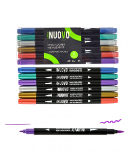 PLUMONES METALIZADOS DUAL TIP SET 6 NUOVO /144