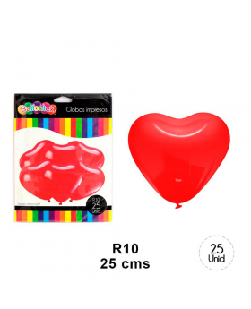 ST 25UN GLOBO LISOS FORMA DE CORAZON ROJO /100