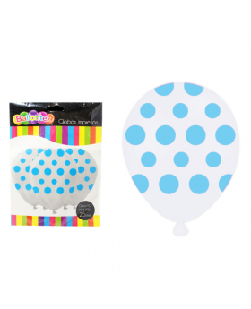 GLOBOS LISOS CRISTAL PUNTOS CELESTE R12 25UN/100