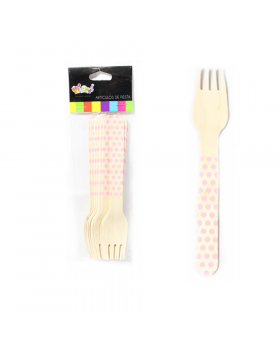 SET X 10 TENEDOR MADERA POLKA ROSADO/100