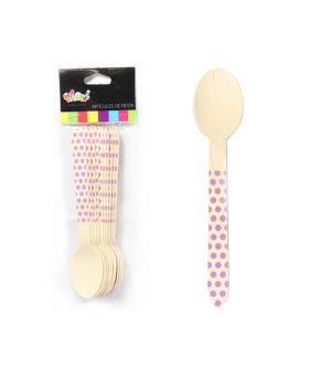 SET X 10 CUCHARA MADERA POLKA MORADO/100
