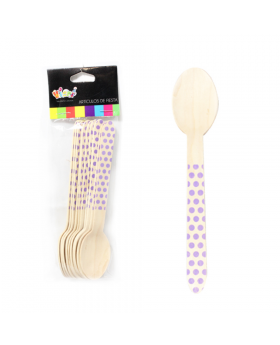 SET X 10 CUCHARA MADERA POLKA LILA/100