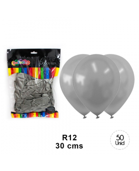 GLOBOS LISOS PLATA R12 50UN/50