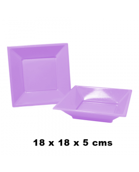 PLATO CUAD PLAS 18*18 CMS LILA * 6 PCS/100
