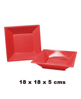 PLATO CUAD PLAS 18*18 CMS ROJO * 6 PCS/100