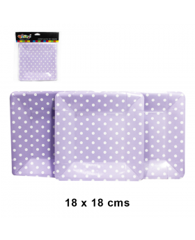 ST 10UN PLATO POLKA CUAD 18X18 CM LILA 10PCS