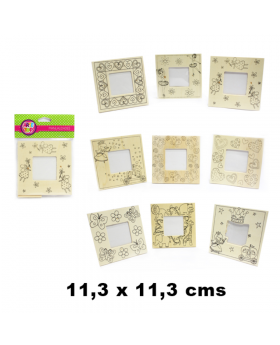 MADERA CUADRO 11.3x11.3CM MIX 12 DISEÑOS /600