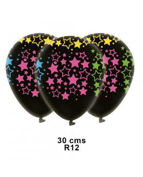 GLOBOS ESTAM. ESTRELLAS NEGRO R12 25UN/100
