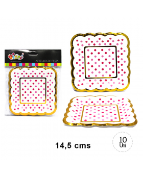 ST 10 PCS BANDEJITA POLKA ROSADO GOLDEN/100