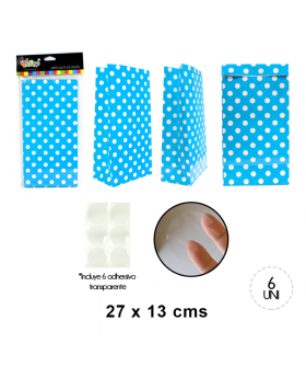 BOLSA PAPEL POLKA CELESTE SET6U /120