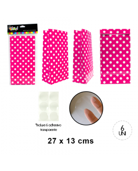 BOLSA PAPEL POLKA FUCSIA SET6U /120