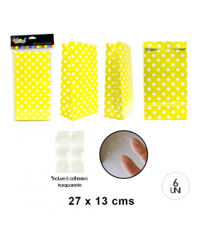 BOLSA PAPEL POLKA AMARILLO SET6U /120