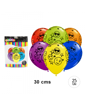 GLOBOS ESTAM. CARITAS MIX COLOR R12 25UN/100