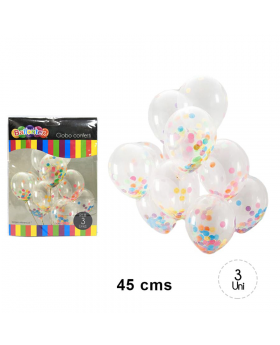 GLOBOS CONFETTI TRANSPARENTE MIX COLOR R18 3UN/100
