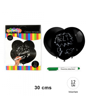 GLOBOS LISOS NEGRO CON PLUMON R12 12UN/200