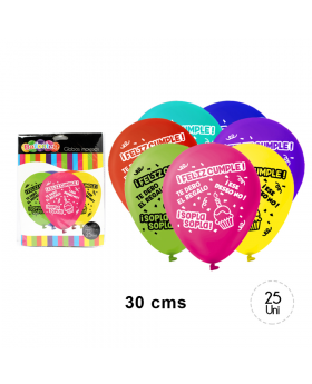 GLOBOS ESTAM. FELIZ CUMPLE MIX COLOR R12 25UN/100